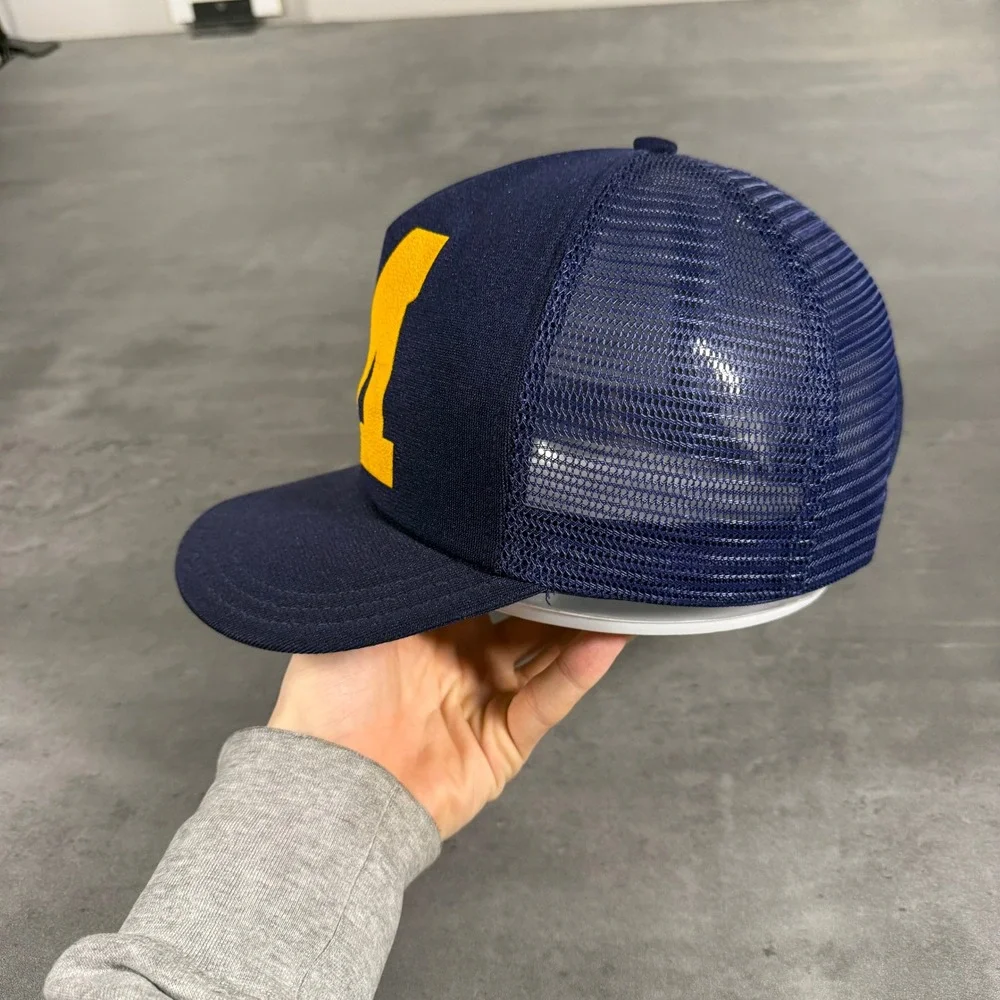 Vintage Michigan Wolverines Snapback Hat Trucker Cap Navy Blue Big Logo USA Made